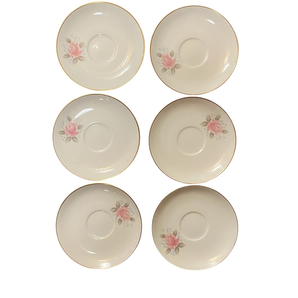 1960's Noritake Roseville Dinnerware Plate Floral Patterned Pink Rose Set of 6